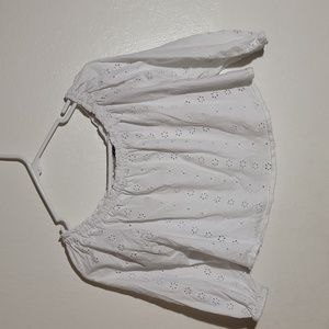 Brandy Melville White Eyelet Floral Off the Shoulder Crop Top sz M GUC